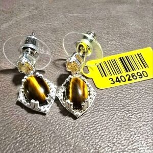 Brazilian Citrine & South African Tigers Eye Earrings 925 Sterling Silver NWTS